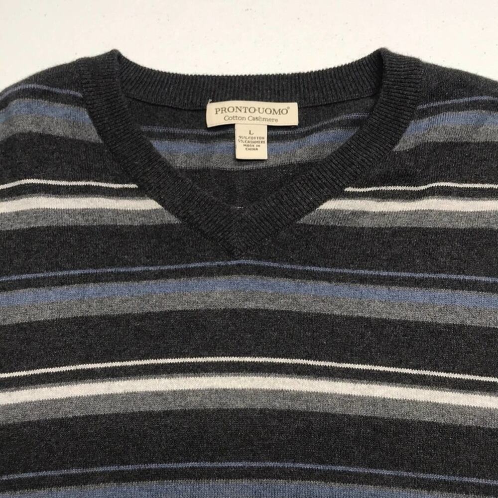 PRONTO UOMO Men's Large Striped Cotton Cashmere Sweater